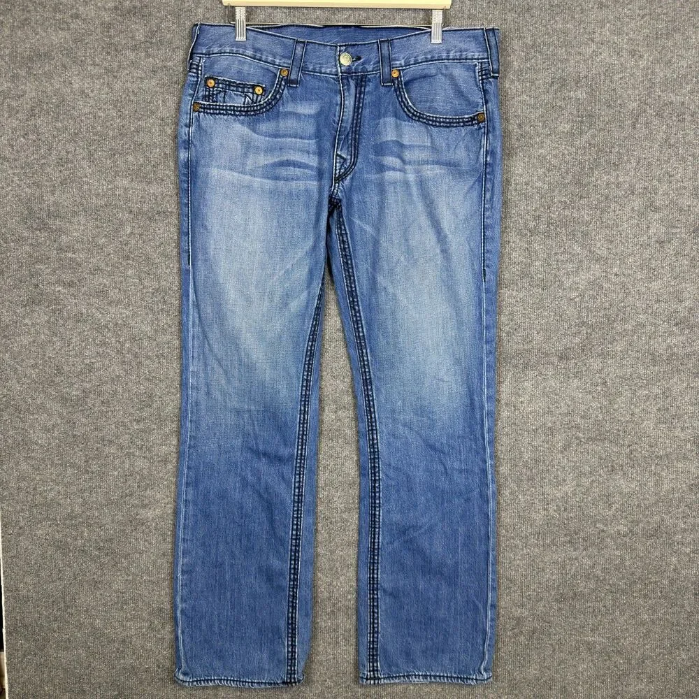 True Religion Men's Straight Jeans Size 36x32 Denim World Tour USA Buddha